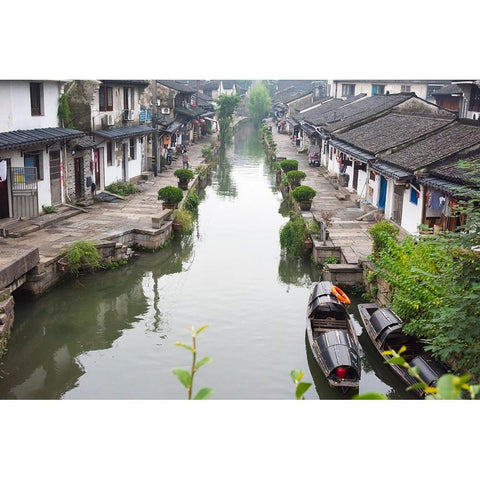 Rowing Wupeng boat on the Grand Canal-Shaoxing-Zhejiang Province-China Gold Ornate Wood Framed Art Print with Double Matting by Su, Keren