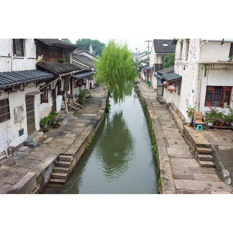 Old houses along the Grand Canal-Shaoxing-Zhejiang Province-China Black Modern Wood Framed Art Print by Su, Keren