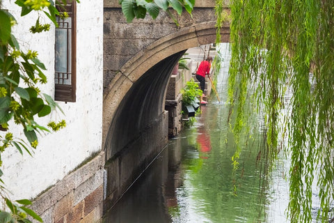 Old house and stone bridge on the Grand Canal-Shaoxing-Zhejiang Province-China Black Ornate Wood Framed Art Print with Double Matting by Su, Keren