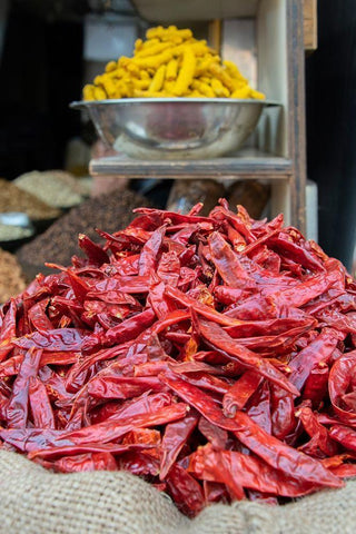 India-Delhi-Old Delhi Old Delhi street market Black Ornate Wood Framed Art Print with Double Matting by Hopkins, Cindy Miller