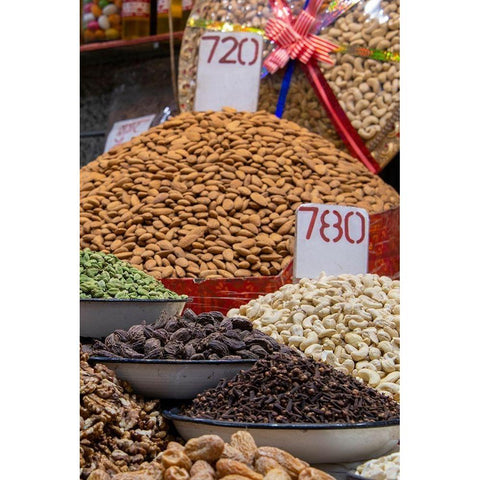 India-Delhi-Old Delhi Old Delhi street market Assorted nuts-spices and snacks Black Modern Wood Framed Art Print with Double Matting by Hopkins, Cindy Miller