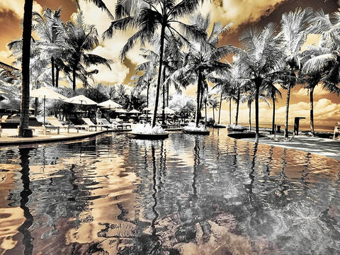 Bali-Ubud-Ponds and pools at hotel in Ubud White Modern Wood Framed Art Print with Double Matting by Eggers, Terry