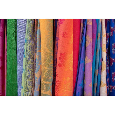 Singapore-Chinatown Detail of typical textile souvenir scarves Black Modern Wood Framed Art Print by Hopkins, Cindy Miller