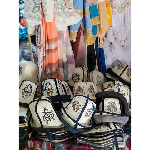 Kalpak (Al-Kalpak)-the traditional felt hat of Kyrgyzstan Jayma Bazaar-one of the greatest tradition White Modern Wood Framed Art Print by Zwick, Martin