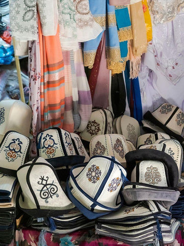 Kalpak (Al-Kalpak)-the traditional felt hat of Kyrgyzstan Jayma Bazaar-one of the greatest tradition White Modern Wood Framed Art Print with Double Matting by Zwick, Martin