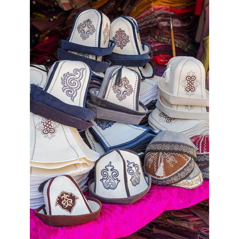 Kalpak (Al-Kalpak)-the traditional felt hat of Kyrgyzstan Jayma Bazaar-one of the greatest tradition Black Modern Wood Framed Art Print by Zwick, Martin