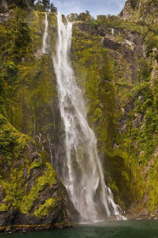 New Zealand Waterfall into Milford Sound Black Ornate Wood Framed Art Print with Double Matting by Illg, Cathy and Gordon