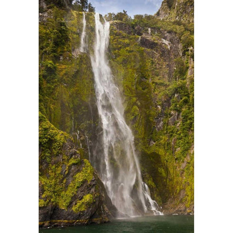 New Zealand Waterfall into Milford Sound Black Modern Wood Framed Art Print by Illg, Cathy and Gordon