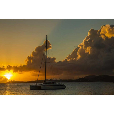USA Virgin Islands Sailboat moored in Frank Bay Black Modern Wood Framed Art Print by Illg, Cathy and Gordon