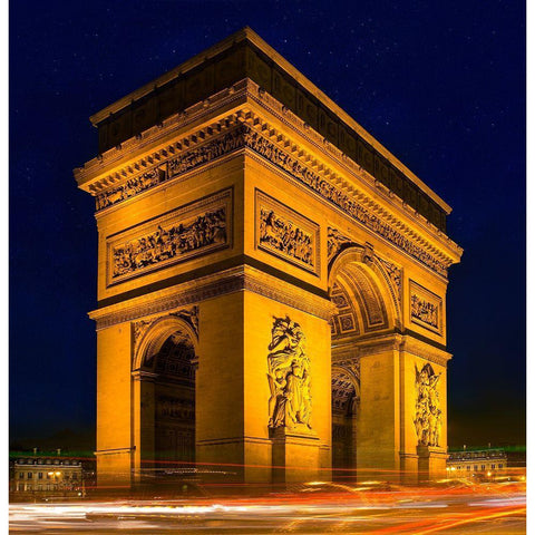 Traffic passes the Arch de Triumph on the Champs Elysee in Paris-France Black Modern Wood Framed Art Print by Steve Mohlenkamp