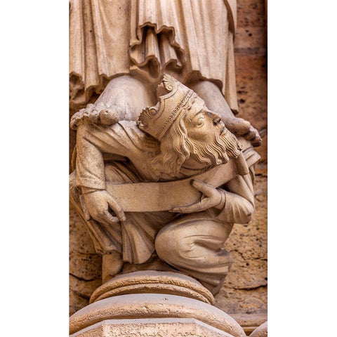 Headless King Facade-Notre Dame Cathedral-Paris-France Black Modern Wood Framed Art Print with Double Matting by Perry, William