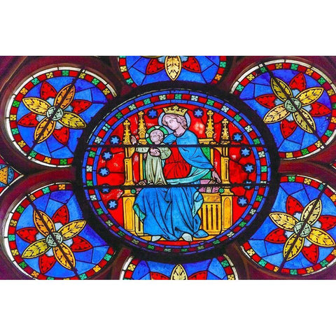 Virgin Mary-Jesus Christ stained glass-Notre Dame Cathedral-Paris-France Black Modern Wood Framed Art Print with Double Matting by Perry, William