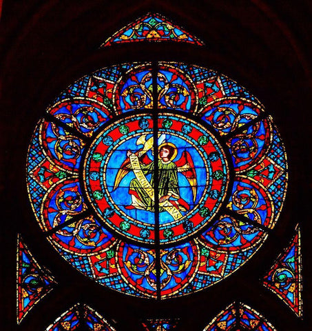 Angel stained glass-Notre Dame Cathedral-Paris-France White Modern Wood Framed Art Print with Double Matting by Perry, William