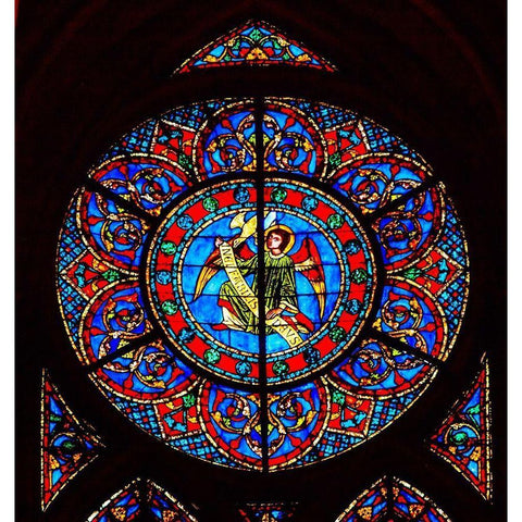 Angel stained glass-Notre Dame Cathedral-Paris-France Gold Ornate Wood Framed Art Print with Double Matting by Perry, William