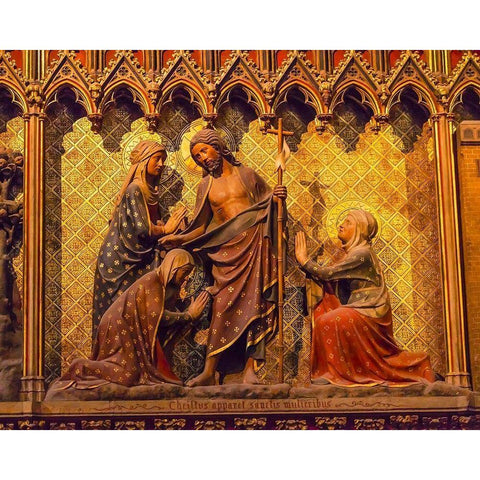 Women Praying Jesus Christ wooden panel statues-Notre Dame Cathedral-Paris-France Black Modern Wood Framed Art Print with Double Matting by Perry, William