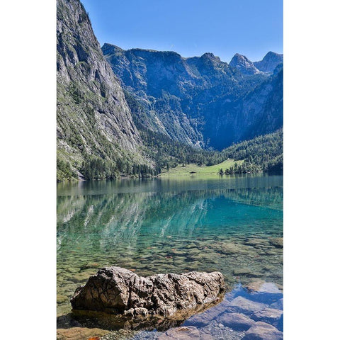 Germany-Bavaria-Schoenau am Konigssee-Lake Obersee Black Modern Wood Framed Art Print by Looney, Hollice