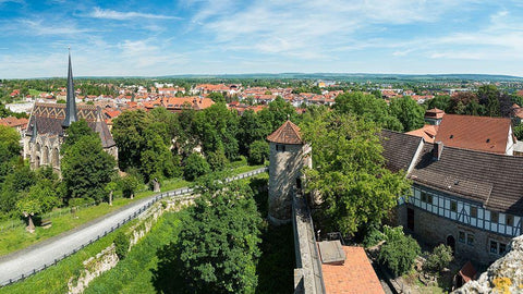 City view The medieval town Muehlhausen in Thuringia Germany White Modern Wood Framed Art Print with Double Matting by Zwick, Martin