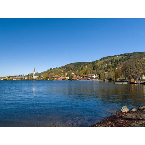 Lake and village Schliersee in the Bavarian Alps-Bavaria-Germany Black Modern Wood Framed Art Print by Zwick, Martin