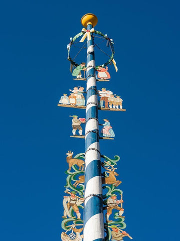 Traditional Bavarian maypole (Maibaum) Village Schliersee in the Bavarian Alps-Bavaria-Germany White Modern Wood Framed Art Print with Double Matting by Zwick, Martin
