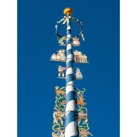 Traditional Bavarian maypole (Maibaum) Village Schliersee in the Bavarian Alps-Bavaria-Germany White Modern Wood Framed Art Print by Zwick, Martin