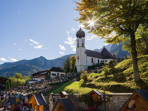 Church St-Johannes der Taufer-John the Baptist-Village Grainau near Garmisch-Partenkirchen and moun Black Ornate Wood Framed Art Print with Double Matting by Zwick, Martin