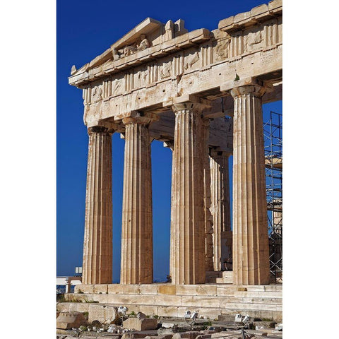 Greece-Athens Ruins of The Parthenon under reconstruction  Black Modern Wood Framed Art Print by Jaynes Gallery