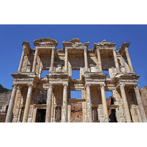 Turkey-Ephesus Facade ruins of Celsus Library in ancient city  Black Modern Wood Framed Art Print by Jaynes Gallery