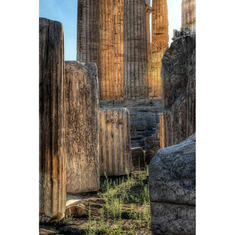 Details of columns on the Parthenon on the Acropolis in Athens-Greece Black Modern Wood Framed Art Print by Steve Mohlenkamp