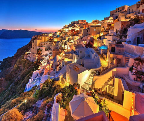 Santorini-Greece on the Mediterranean Sea White Modern Wood Framed Art Print with Double Matting by Steve Mohlenkamp
