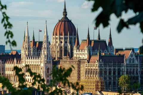 Hungarys Parliament-built between 1884-1902 is the countrys largest building-It has 691 rooms and s Black Ornate Wood Framed Art Print with Double Matting by Haseltine, Tom