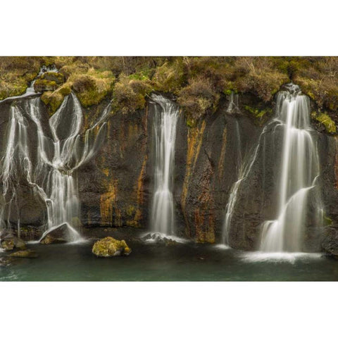 Iceland, Hraunfossar Waterfalls flows over rocks Black Modern Wood Framed Art Print by Illg, Cathy and Gordon
