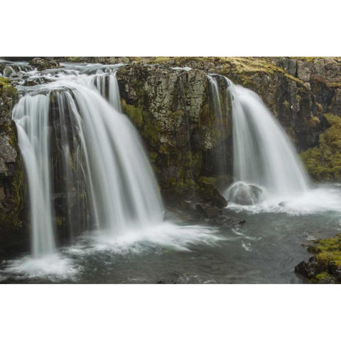 Iceland, Snaefellsnes Waterfall flow from cliff Black Modern Wood Framed Art Print by Illg, Cathy and Gordon