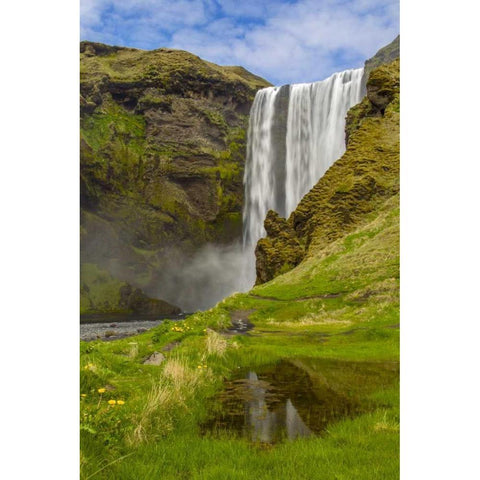 Iceland, Skogafoss Waterfall reflects in pool Black Modern Wood Framed Art Print by Illg, Cathy and Gordon