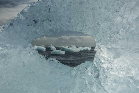 Iceland Icebergs viewed through hole in ice Black Ornate Wood Framed Art Print with Double Matting by Illg, Cathy and Gordon