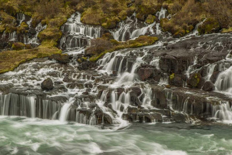 Iceland, Hraunfossar Waterfalls into stream White Modern Wood Framed Art Print with Double Matting by Illg, Cathy and Gordon