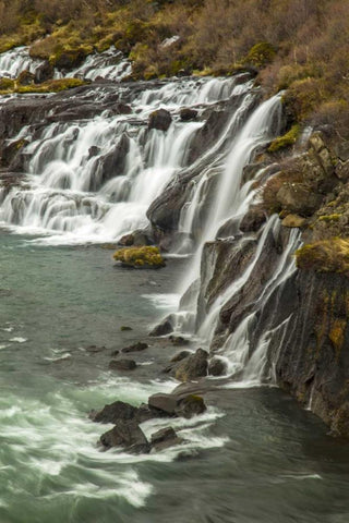 Iceland, Hraunfossar Waterfall over rocks White Modern Wood Framed Art Print with Double Matting by Illg, Cathy and Gordon