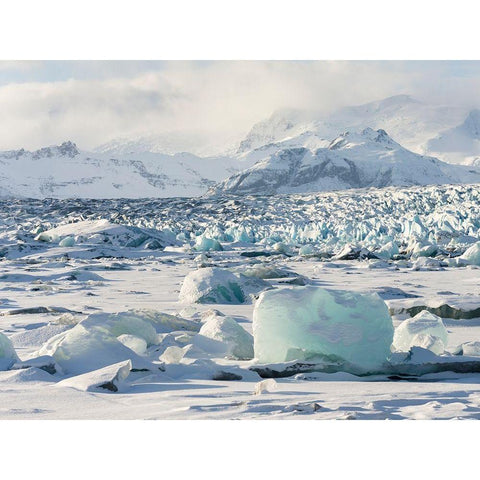 Northern shore of glacial lagoon Jokulsarlon with glacier Breidamerkurjokull Black Modern Wood Framed Art Print by Zwick, Martin