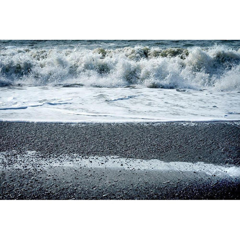 Waves Reynisfjara Black Sand Beach-South Shore-Iceland Sand is black obsidian White Modern Wood Framed Art Print by Perry, William