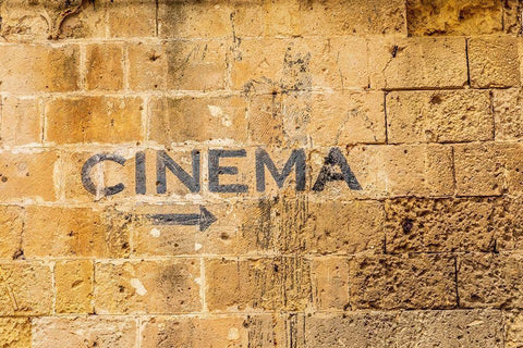 Italy-Basilicata-Province of Matera-Matera Sign on a wall pointing to a cinema-movie theater Black Ornate Wood Framed Art Print with Double Matting by Wilson, Emily