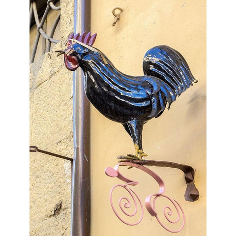 Italy-Chianti Rooster with glasses above a shop in Radda in Chianti Black Modern Wood Framed Art Print with Double Matting by Eggers, Julie