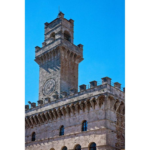 Italy-Tuscany-Montepulciano Palazzo Comunale (City Hall) and Palazzo Tanugi in the hill town White Modern Wood Framed Art Print by Eggers, Julie