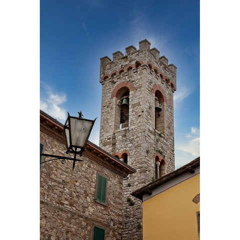 Italy-Radda in Chianti Bell tower of Saint Niccolo church in Radda in Chianti White Modern Wood Framed Art Print by Eggers, Julie