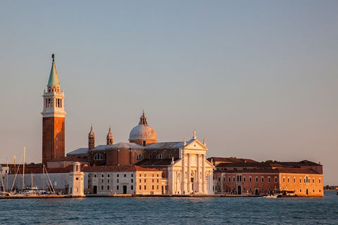 Italy-Venice Evening light on the San Giorgio Maggiore Church-a 16th Century Benedictine Church White Modern Wood Framed Art Print with Double Matting by Eggers, Julie