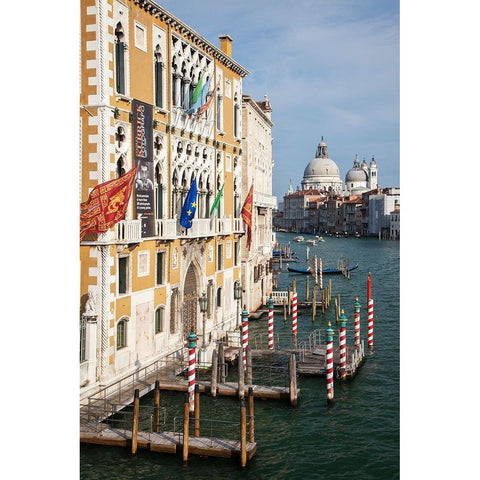 Italy-Venice Buildings along the Grand Canal with Santa Maria della Salute beyond Black Modern Wood Framed Art Print by Eggers, Julie
