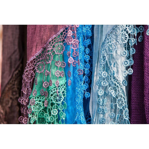 Italy-Venice Colorful Venetian scarfs White Modern Wood Framed Art Print by Eggers, Julie