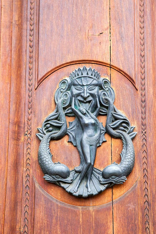Italy-Tuscany-Pisa Large antique door knocker on beautiful wooden door White Modern Wood Framed Art Print with Double Matting by Eggers, Julie
