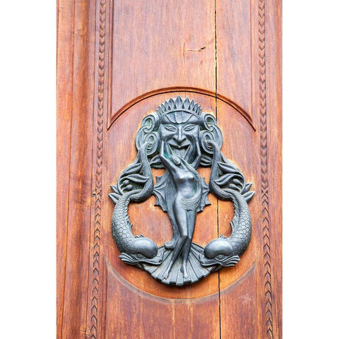 Italy-Tuscany-Pisa Large antique door knocker on beautiful wooden door Gold Ornate Wood Framed Art Print with Double Matting by Eggers, Julie
