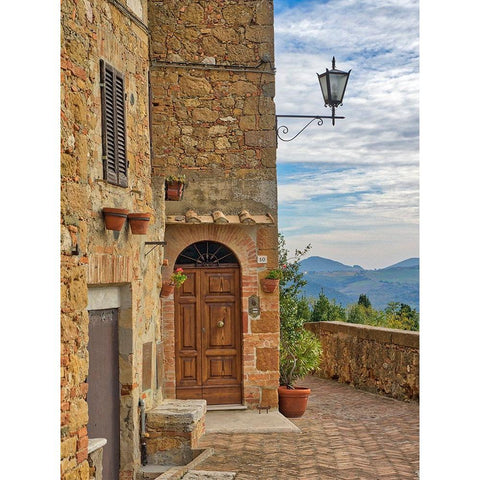 Italy-Tuscany-Pienza Entrance to a home Black Modern Wood Framed Art Print with Double Matting by Eggers, Julie