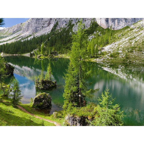 Lago de Federa at Croda da Lago in the Dolomites of the Veneto near Cortina dAmpezzo Black Modern Wood Framed Art Print with Double Matting by Zwick, Martin