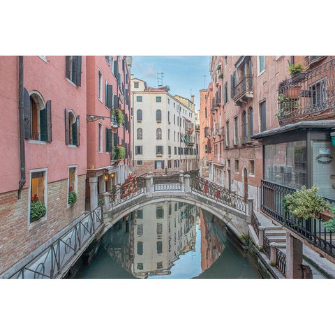 Italy-Venice Bridge over Canal Black Modern Wood Framed Art Print with Double Matting by Tilley, Rob